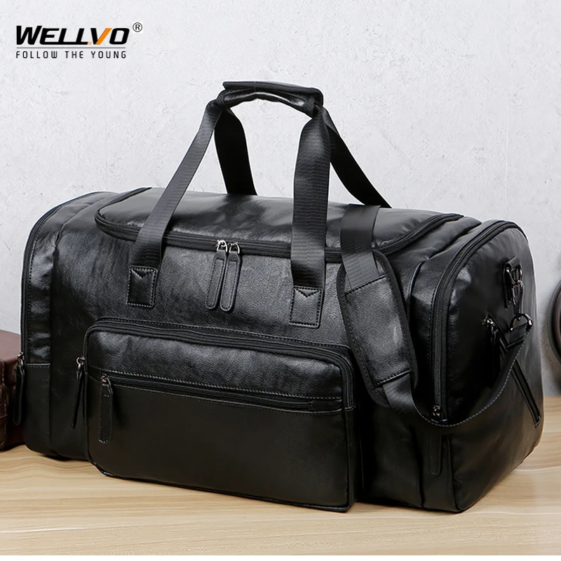 Retro Leather Travel Tote Bags Male Weekend Bag Mens Large Capacity Hand Luggage Duffel Handbags Shoulder Bag