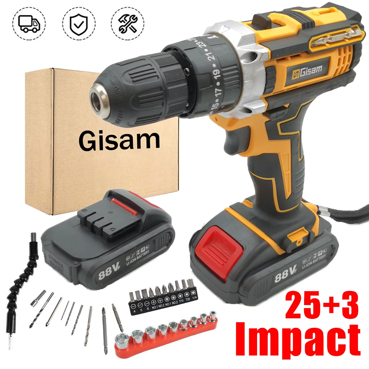 3 In 1 Impact Cordless Electric Drill Screwdriver Electric Drill 25 Torque 2 Speeds Battery Driver Power Tool Bit Accessories 2 in 1 brushless cordless electric impact wrench 1 2 inch screwdriver socket power tools compatible for makita 18v（no battery）