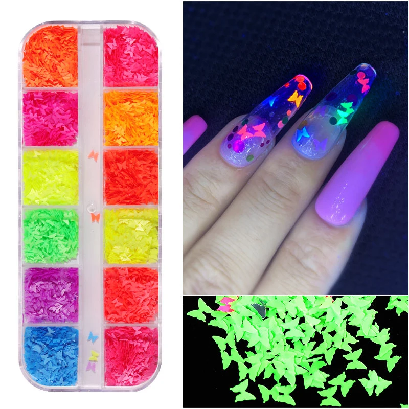 

Fluorescence Butterfly Nail Art Glitter Sequins 3D Mermaid Colorful Flakes Holographic Nails Decorations Manicure Accessories