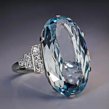 

New Trendy Crystal Engagement Claws Design Austria Crystal Wedding Ring for Bridal Gifts Elegant Oval Blue Crystal Finger Rings