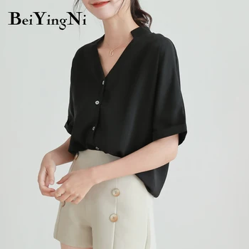 

Beiyingni Bluose Women Tops Black Chiffon Batwing Sleeve OL Office Ladies Shirts Blusas Plus Size Casual Blouses Mujer Clothes