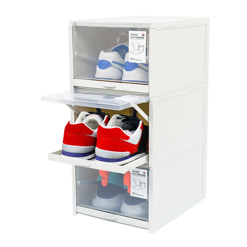 Выдвижной ящик Тип обувную коробку прозрачный Пластик обуви ящик для хранения пластиковые обувные коробки Штабелируемая коробка для хранения обуви storager