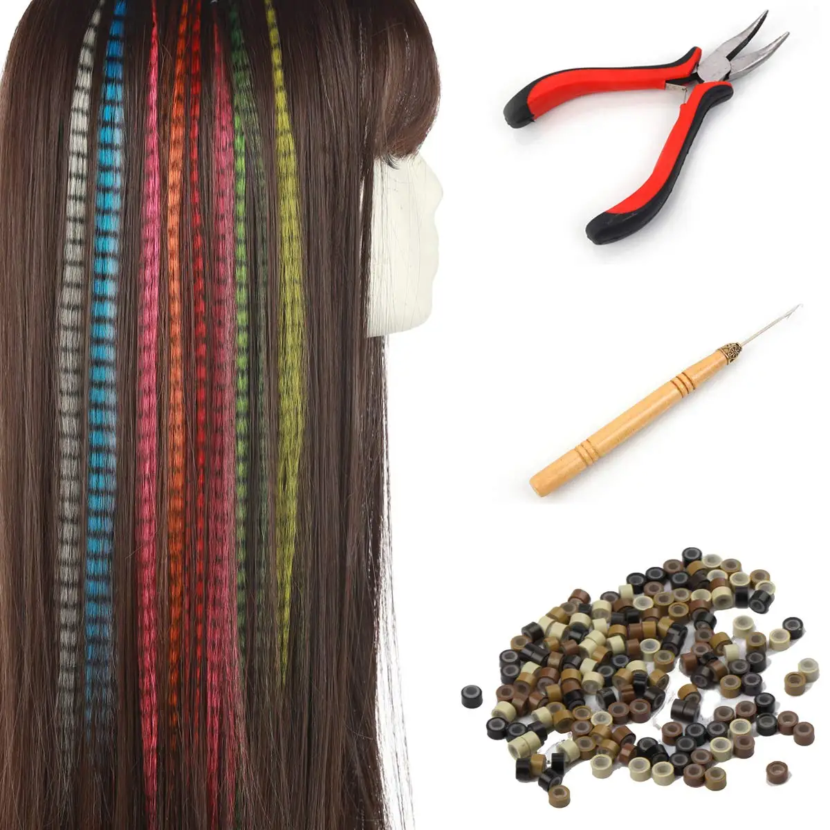 Feather  hair Colored Strands of Hair Extension False Rainbow Overhead Fake Coloring feather for Hair Synthetic