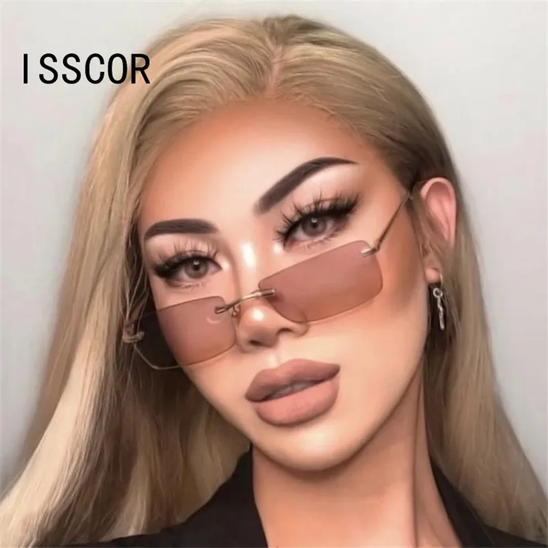 

Isscor Sunglasses Women Rimless Rectangle Eyewear Metal Small Square Frame 2020 New Hot Sun Glasses For Women Shades Streetwear