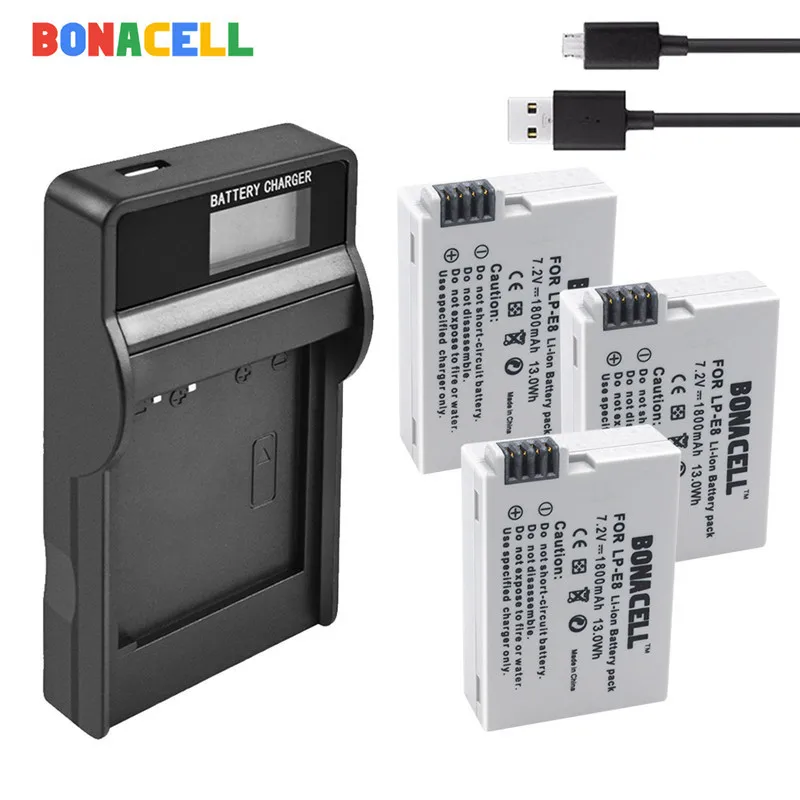Bonacell LP-E8 LP E8 LPE8 Камера Батарея+ ЖК-дисплей Зарядное устройство для цифровой однообъективной зеркальной камеры Canon EOS 550D 600D 650D 700D поцелуй X4 X5 X6i X7i Rebel T2i T3i T4i - Цвет: 3 Battery Charger
