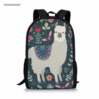

Twoheartsgirl Cute Floral Llama Print Kids School Backpack Primary Elementary Children Student Bookbags Boys Girls Bagpacks