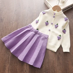 Urso líder do bebê meninas roupas definir outono inverno dos desenhos animados uva conjunto novas crianças de malha doce roupa crianças terno