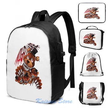 

Funny Graphic print Five nights at freddy's USB Charge Backpack men School bags Women bag Travel laptop bag