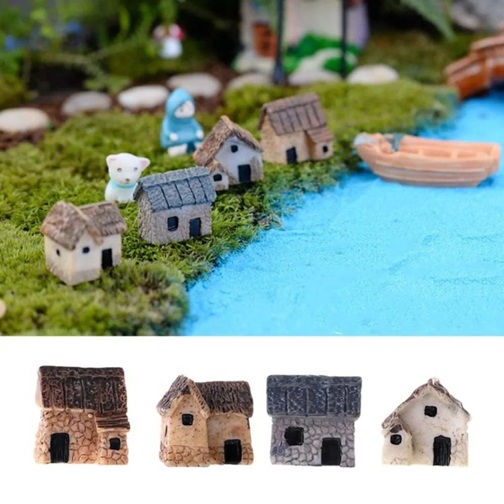 

1/4PCS Garden Decor Miniature Gardening Landscape Village Stone Thatched Houses Mini Lighthouse Bridge Lotus Pond Figurines