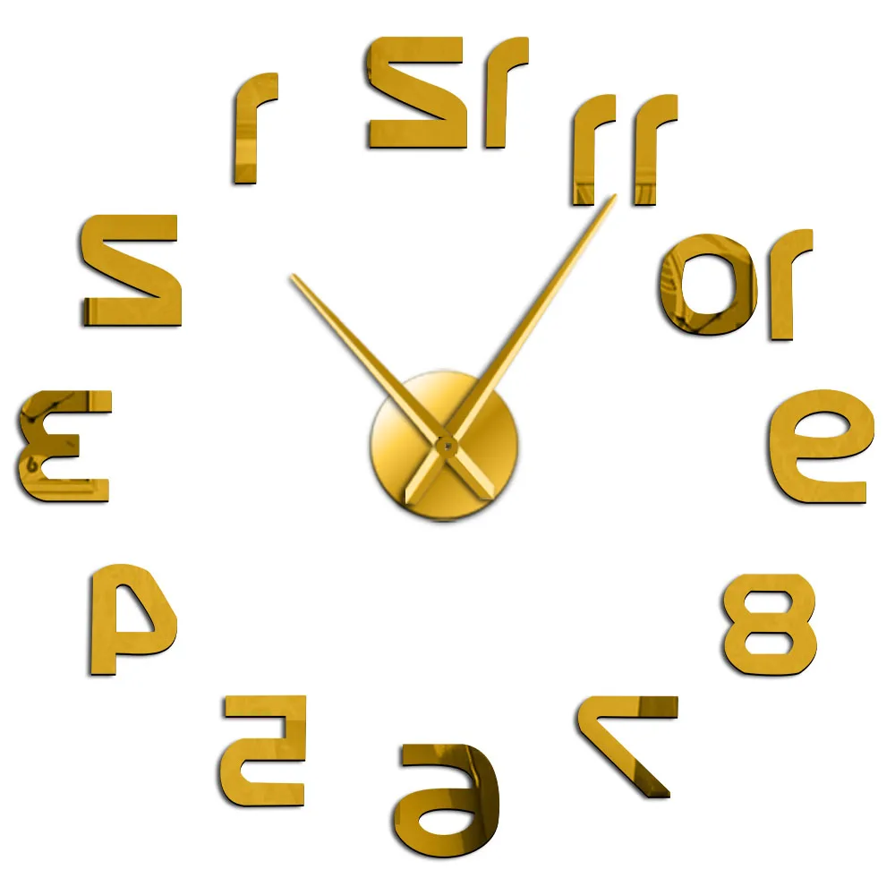 Большие настенные часы, современный дизайн, Обратные цифры, бескаркасные настенные часы, роскошные зеркальные часы с большой иглой, часы с обратной стороны - Цвет: Gold