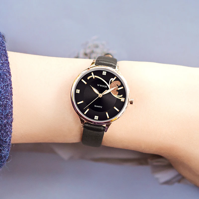 2023 New WWOOR Watches For Women Fashion Black Quartz Watch Top Brand Luxury Daimond Ladies Dress Wrist Watches Relogio Feminino