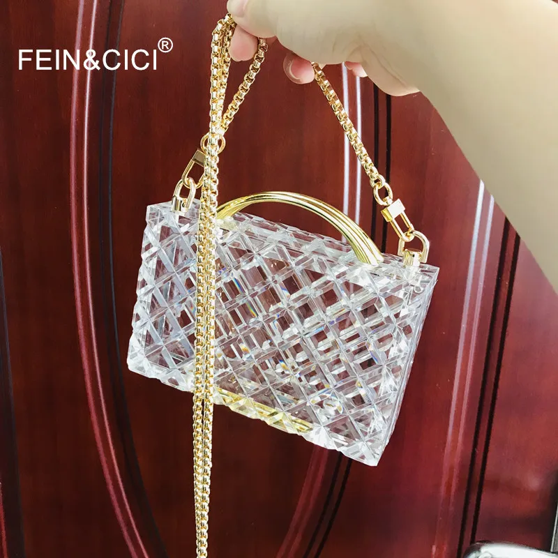  Womens Transparent Plastic Gold Handbag Clear Acrylic