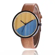 

40%HOT Men Women Couple Vintage Round Wood Grain Faux Leather Strap Quartz Wrist Watch