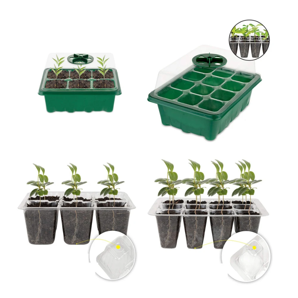 10pcs Seed Starter Tray Kit Garden Nursery Seedling Plant Germination Box Seedling Tray Humidity Adjustable Switch Garden Tools