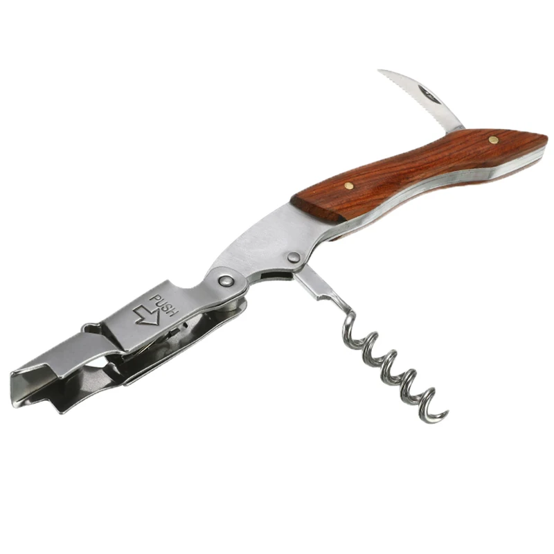 

Multifunctional Portable Wood Handle Wine Bottle Opener Corkscrew Stainless Steel Portable Screw Tool Accessories Cook Tools
