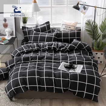 

Liv-Esthete Fashion Black Grid Bedding Set Soft Decor Duvet Cover Pillowcase Double Queen King Bed Sheet For Adult Kids Bed Set
