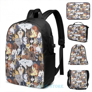 

Funny Graphic print Pupper Party USB Charge Backpack men School bags Women bag Travel laptop bag