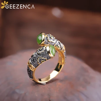 

925 Sterling Thai Silver Green Jade Jasper Gemstones Open Rings Fine Jewelry For Women Trendy Ring Party Gift Female