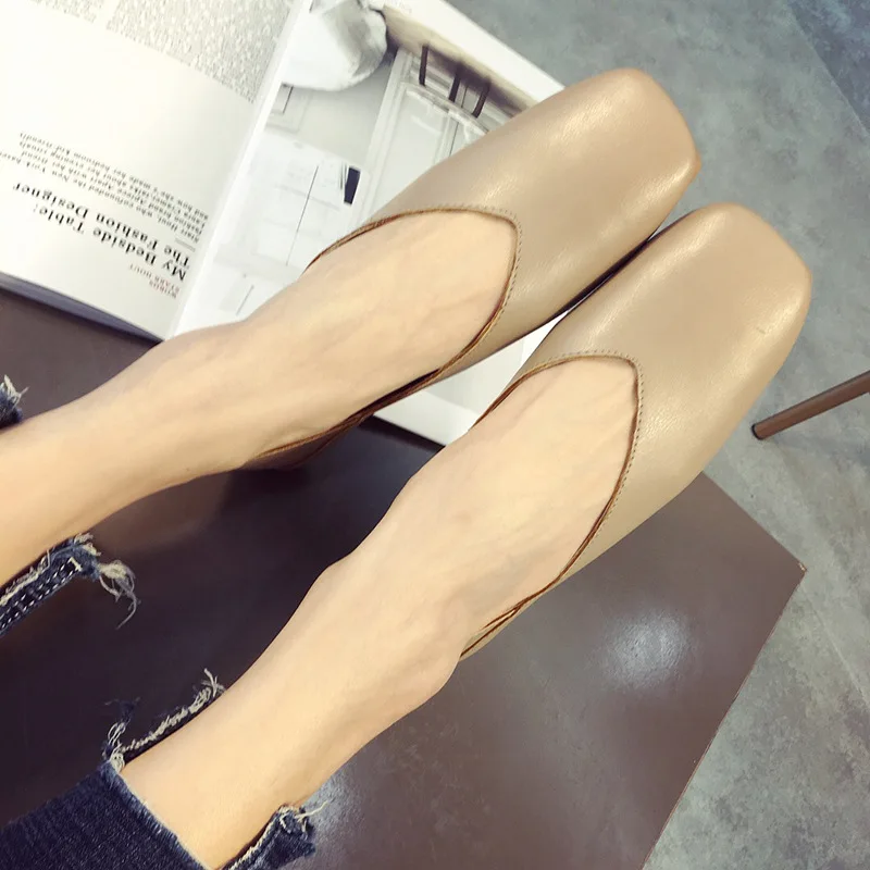 

2019 Spring New Style Korean-style Double Purpose Slip-on Flat Top Shoes Women's Soft-Sole Loafers Retro Square Head Students Sh