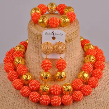 

orange costume necklace african wedding set simulated pearl nigerian beads jewelry set ZZ17