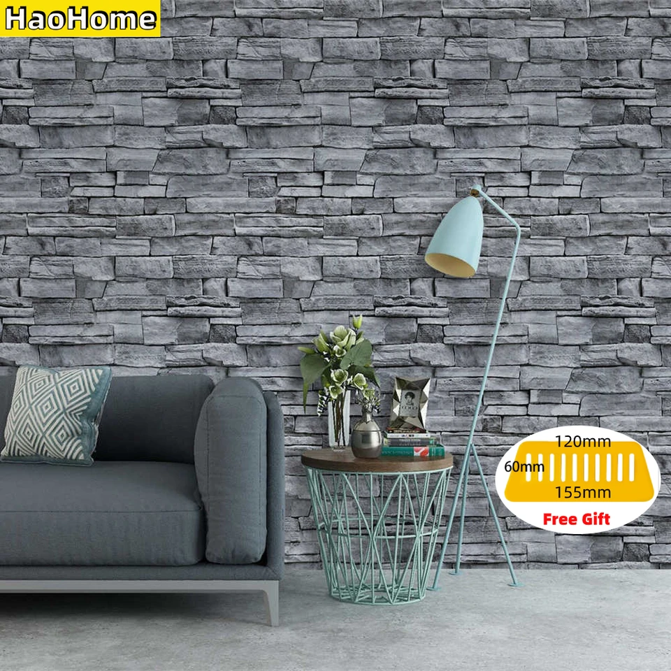 HaoHome-papel tapiz de piedra gris para paredes, autoadhesivo de contacto,  cocina, Hotel, decoración de pared - AliExpress