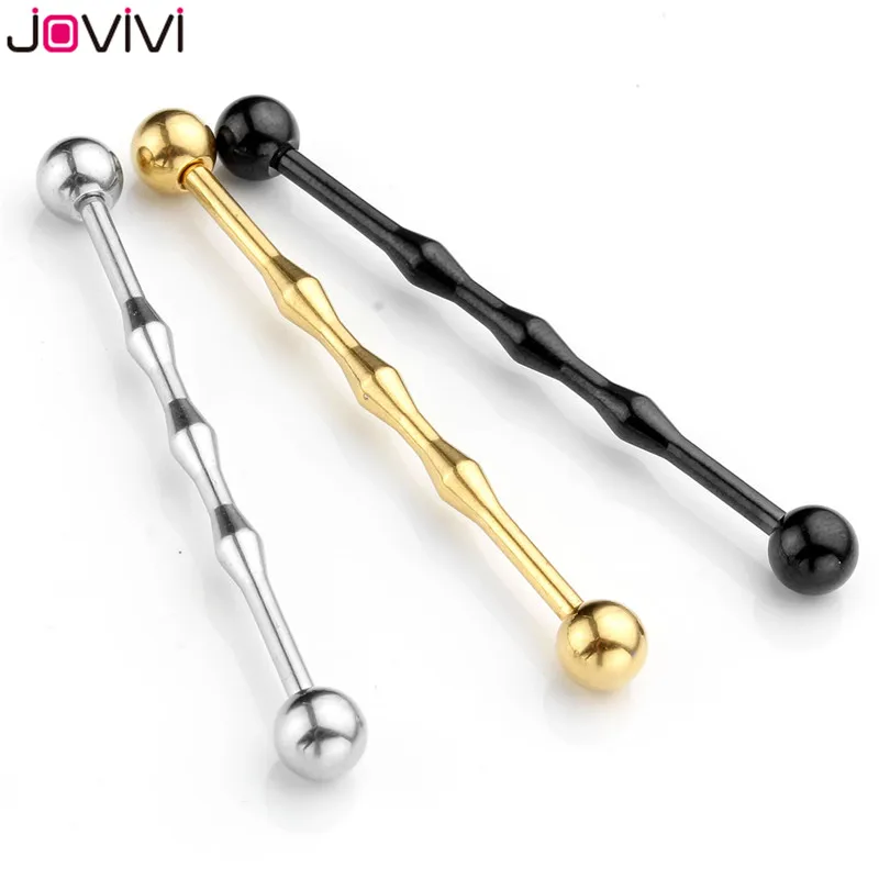 

JOVIVI New 2pcs 14G Black Silver Gold Stainless Steel Long Industrial Barbell Body Piercing Ring Cartilage Stud Earrings Jewelry