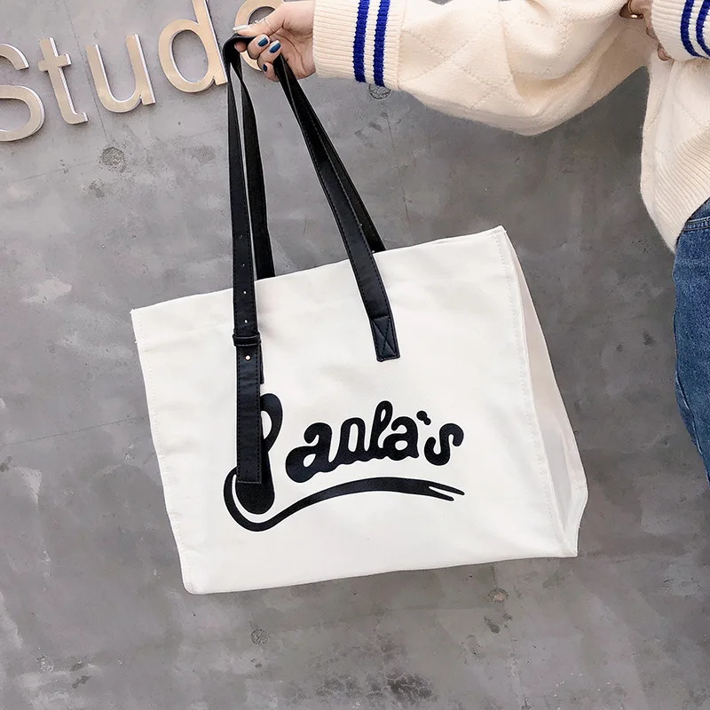 

Europe And America Style Canvas Fashion Large Capacity Tote Bag Lettered Shopping Bag Shoulder Diagonal Handbag