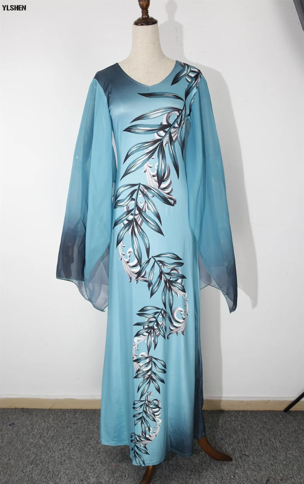 New African Dresses for Women Dashiki Print African Clothes Bazin Riche Sexy Slim Ruffle Sleeve Long Africa Maxi Dress Woman 11