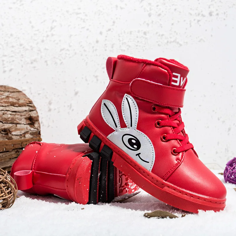 Snow Boots Children Boys Girls Kids 2021 Winter Warm Fashion Rubber Sports Casual Waterproof Red Leather Designer Rabbit Shoes