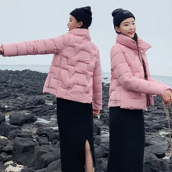 

Short Light Parkas Cotton-padded Coats Jacket Winter Solid Color Standing Collar Outerwear Zipper Short Overcoats Women's Tops