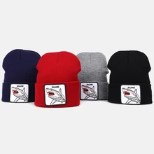 Модная зимняя теплая вязаная шапка с вышитыми персонажами из мультфильмов, шапки с акулой, однотонные шапки-унисекс для мужчин, шапки в стиле хип-хоп