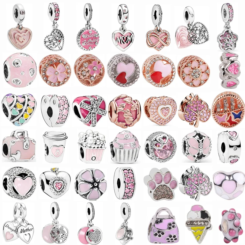 Fit Original Pandora Charm Bracelet Necklace DIY Women Jewelry New Silver Color Bead Pink Love MOM Butterfly Flowers Dangle Gift | Украшения