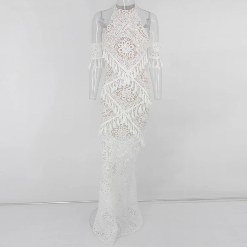 Dressmecb открытые вечерние платья с кисточками женское Элегантное Длинное платье русалки Платье макси с лямкой на шее с открытыми плечами сексуальное облегающее платье Vestidos