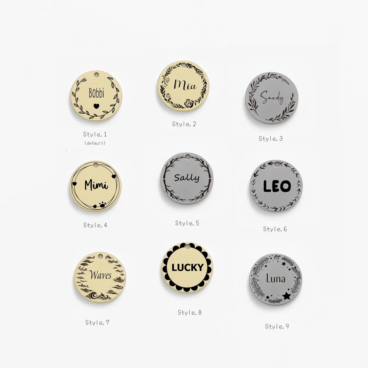 Personalized Cat Dog ID Tag MW006 9 Corolla Styles for Small Pets Collar Name Accessories Custom Text 4 Line on the Back Side 
