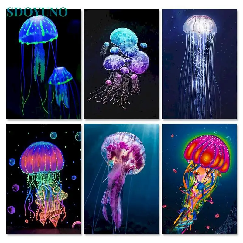 50 Paint by Numbers Kits Jellyfish Wall Art Unframed Home Decor DIY Oil Paint by Number Kit Decor Decorations Gifts 40 