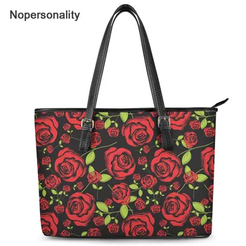 

Nopersonality Red Rose Printed Large Capacity Tote Bag Women Luxury Brand Design PU Shoulder Handbag Durable Leather Bag