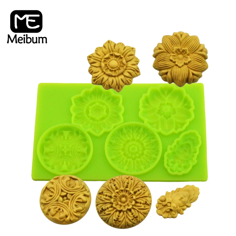

Meibum Flower Face Relief Fondant Cake Mold Wedding Birthday Sugar Craft Pastry Borde Decorating Mould Chocolate Candy Pan