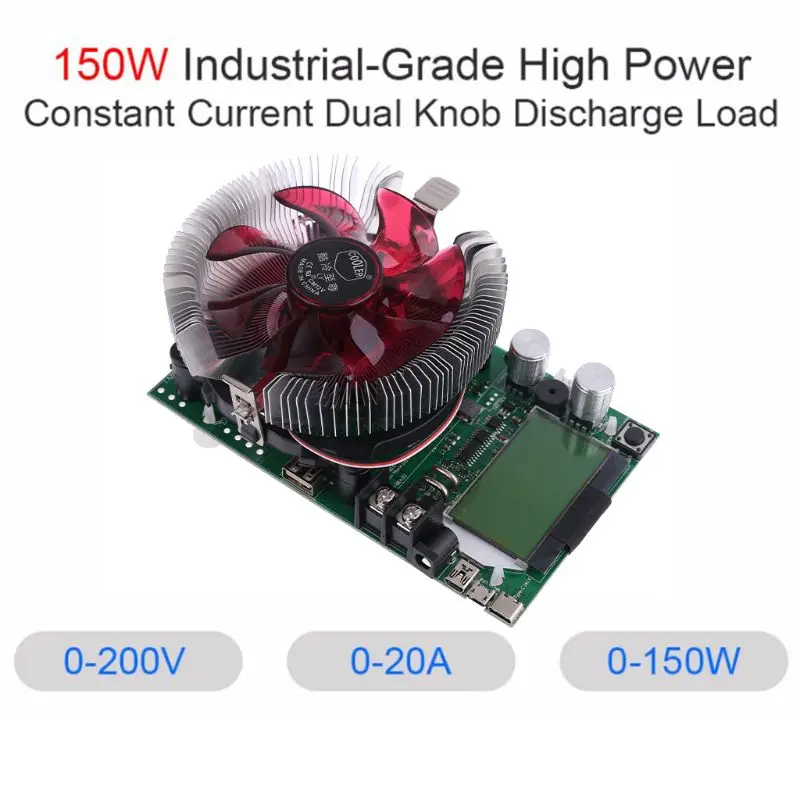 Электронный тестер нагрузки 150W 200V 20A USB регулируемый испытательный модуль измеритель мощности
