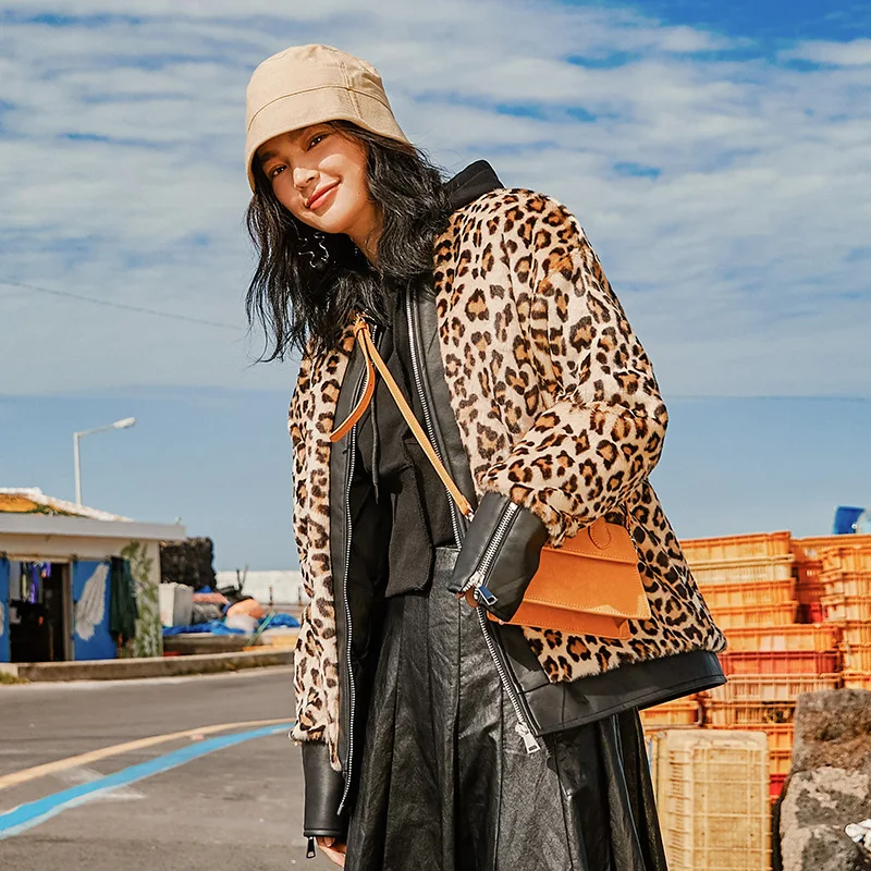 Fashion Jacket Fashion Leopard Fur Jacket Leopard fashion Hooded Long Women Coats