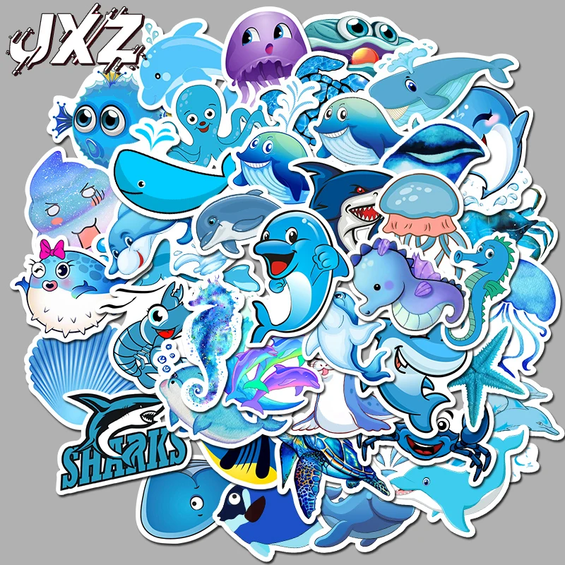 49 шт./упак. мультфильм синий морской жизни наклейки с дельфинами для Chidren игрушки водонепроницаемый стикер для DIY багажа ноутбука холодильник автомобиля наклейки - Цвет: AZ010(50Pcs)