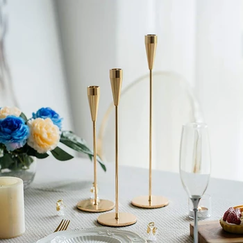 

Wedding Candle Holder, Center Table Decoration Candlestick, Single Head Wrought Iron, Golden Candlelight Dinner Candle Candlesti