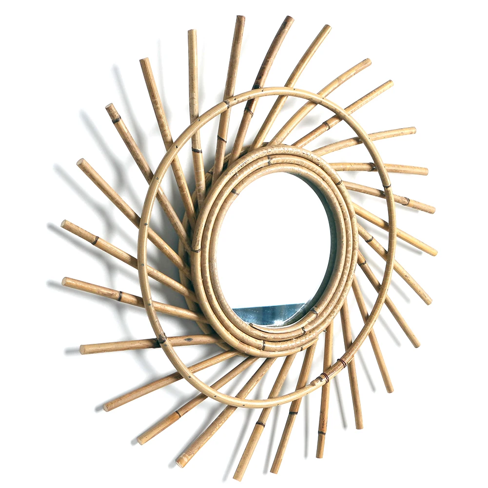 Nordic Style Home Rattan Plaited Art Living Room Makeup Decorative Mirror Wall Hanging Bedroom Bathroom Photography Prop