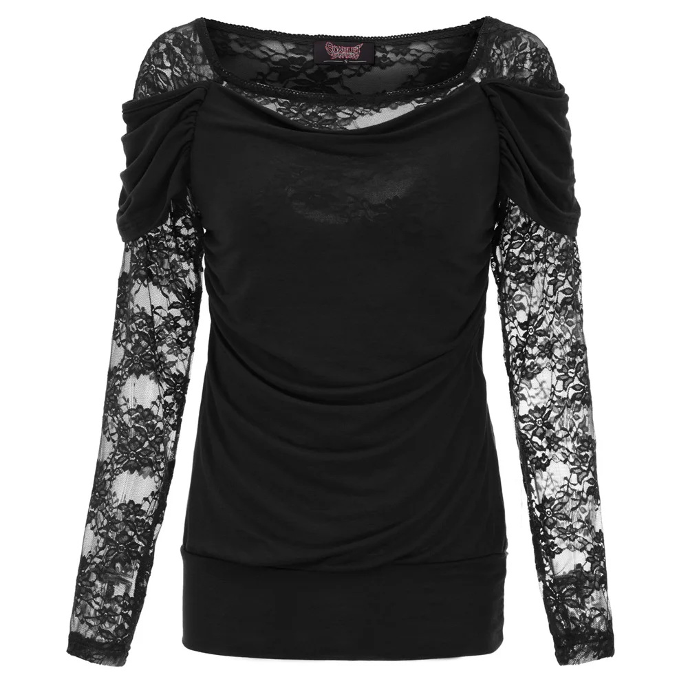 

Sexy Women Tops Vintage Gothic Long Sleeve Square Neck Floral Lace Tops Retro Ladies Spliced Shirts