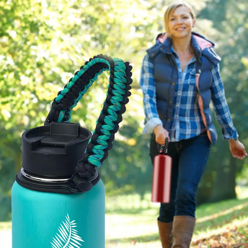 Открытый Пешие прогулки велосипед бутылка для воды подстаканник Paracord ручка ремень шнур веревки безопасности для гидро склянки и бутылки широкий рот