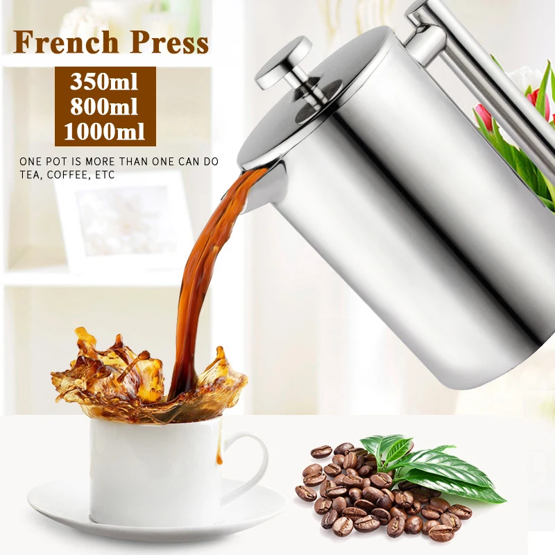 Online 350 800 1000ml Acero inoxidable doble capa prensas francesas cafetera tetera con cestas de filtro de gran capacidad manual de cafés de