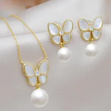 MeiBaPJ 2 Цвета Настоящее серебро 925 проба Ювелирный Комплект бабочка натуральный круглый жемчуг кулон серьги Свадебные украшения для женщин