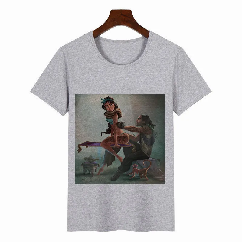 Женская Сексуальная футболка с принтом принцессы в стиле Харадзюку футболка с круглым вырезом и короткими рукавами красивые модные топы для девочек - Цвет: gray-C49A