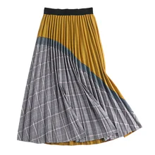 Винтажная эластичная плиссированная юбка с высокой талией и цветными блоками, осенне-зимняя женская юбка с эластичным поясом, женские юбки