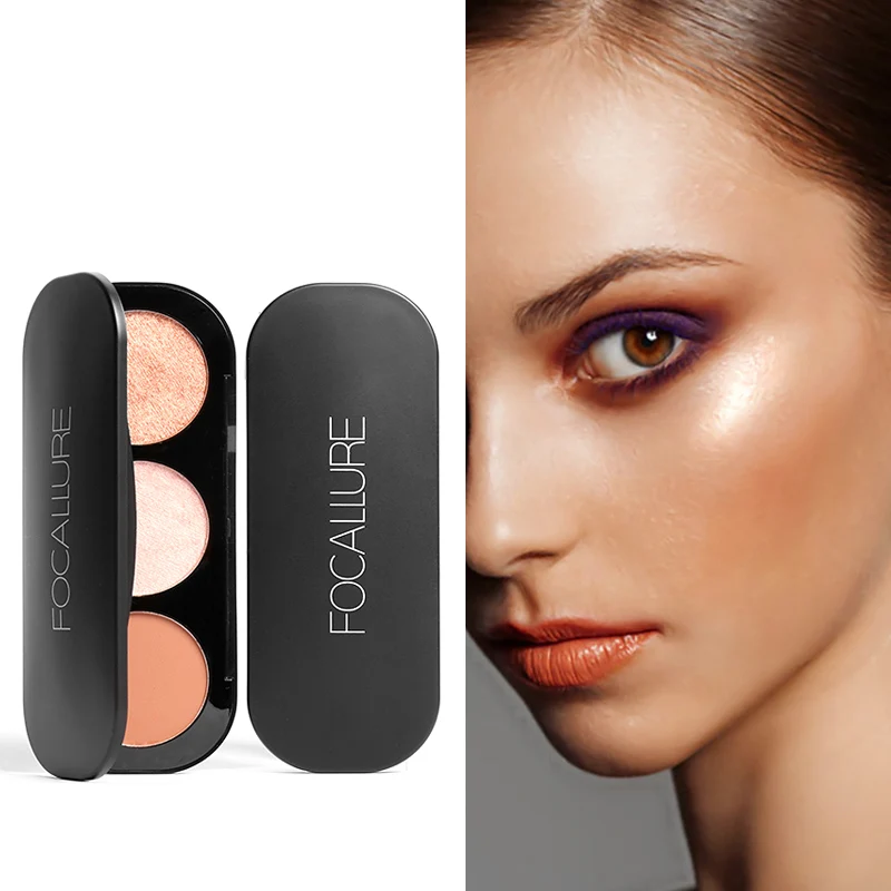 

FOCALLURE Blush Palette Tricolor Shimmer Matte Face Makeup Blushes Mieral Powder Natural Make Up Highlight Blushes Kit 3 Colors