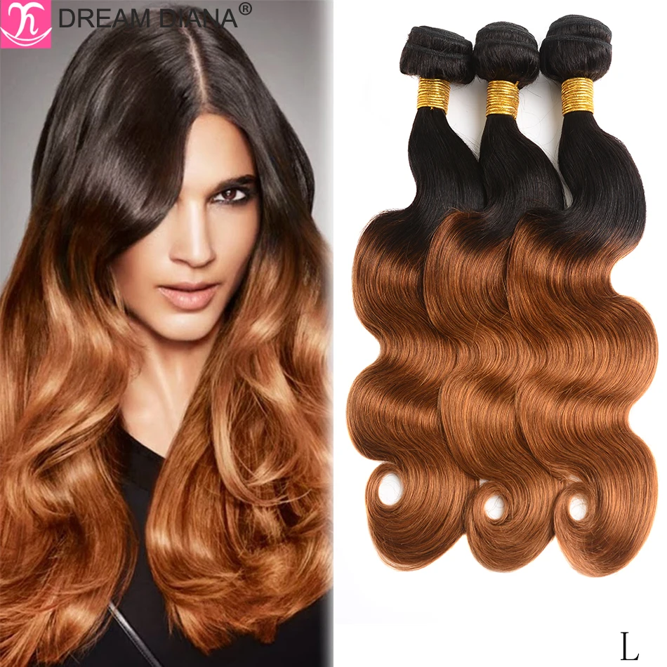 

DreamDiana Two Tones Body Wave Ombre Human Hair Bundles 1B 27 30 99J Colored Human Hair M 100% Remy Malaysian Hair Weave Bundles